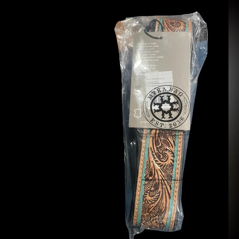 NWT Myra Hand Tooled Cognac Leather w/ Hand Painted Turquoise Accents